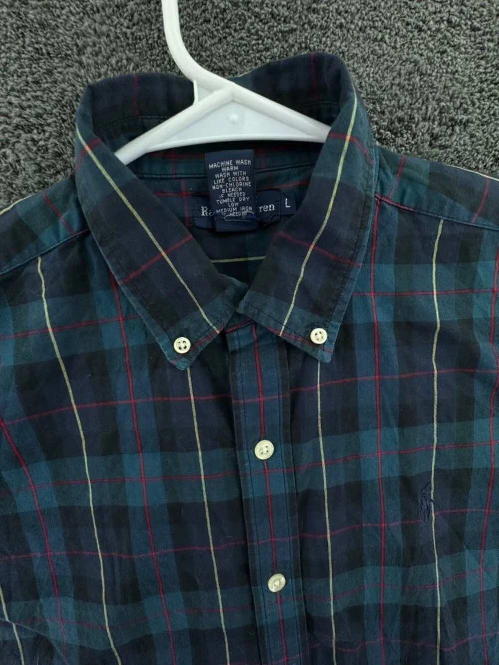 Ralph Lauren Boys Long Sleeve Button Up Shirt Green Plaid Large Cotton Pony Logo